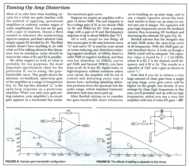 Allen Burdick sidebar on RF gain compensation, "Taming Op Amp Distortion"